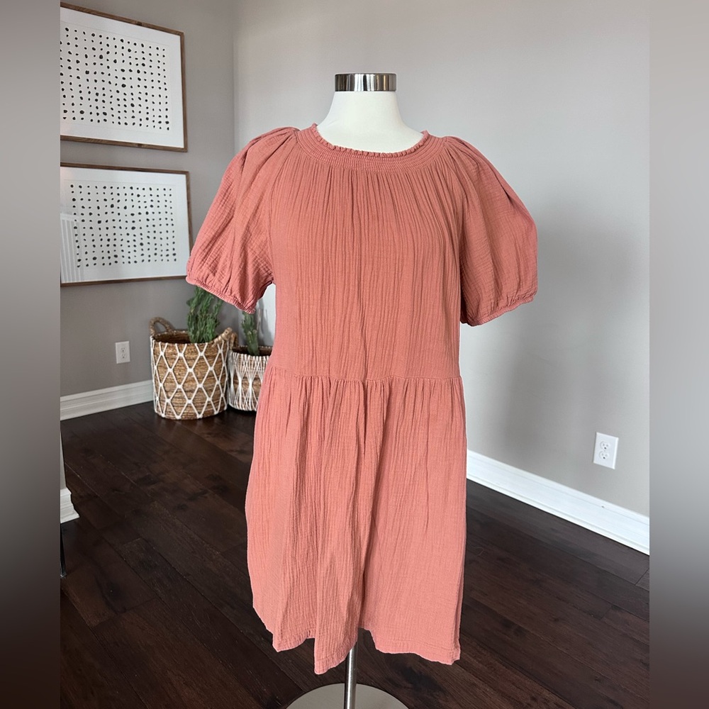 Universal Thread x Target Cotton Gauze Smocked Baby Doll Dress Pockets Clay LG